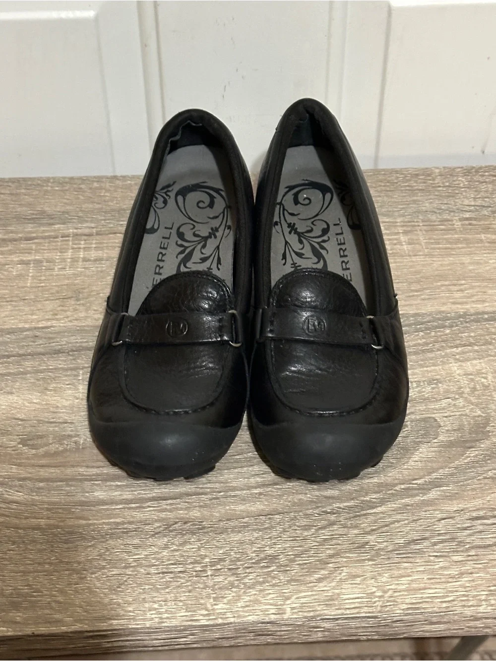 MERRELL WOMENS PLAZA GLIDE BLACK LEATHER LOAFERS SIZE 7
